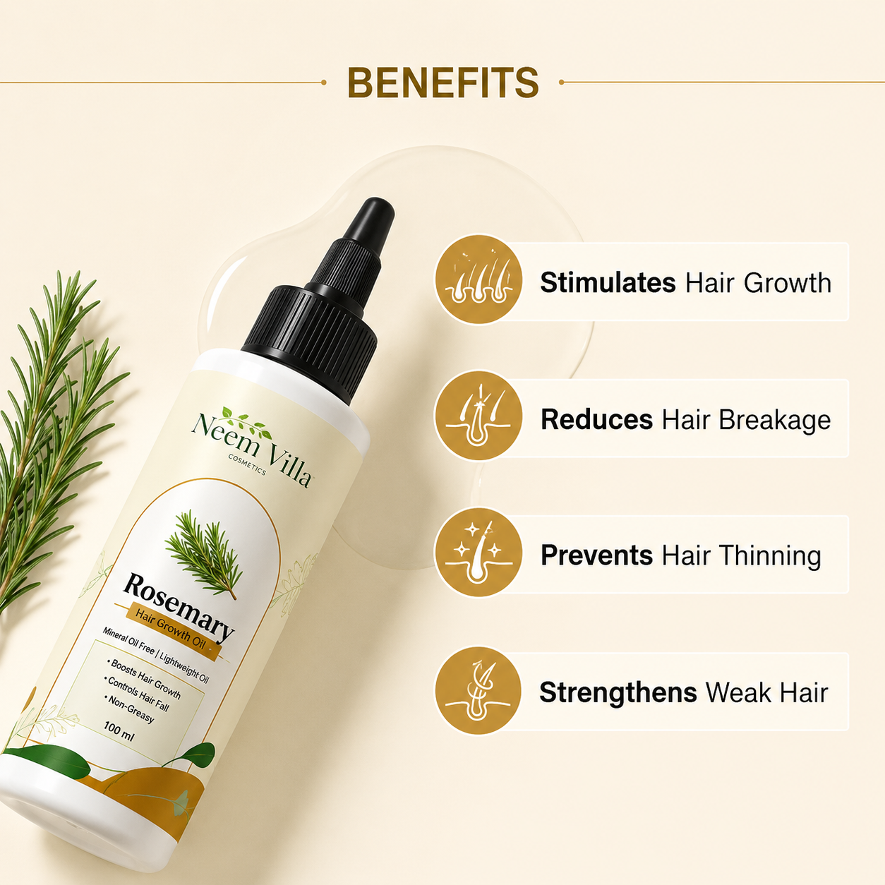 Hair Growth Serum (30 ml), Scalp Massager, Rosemary Oil (100 ml) & Rosemary Hair Spray (200 ml) Combo for Hair Growth