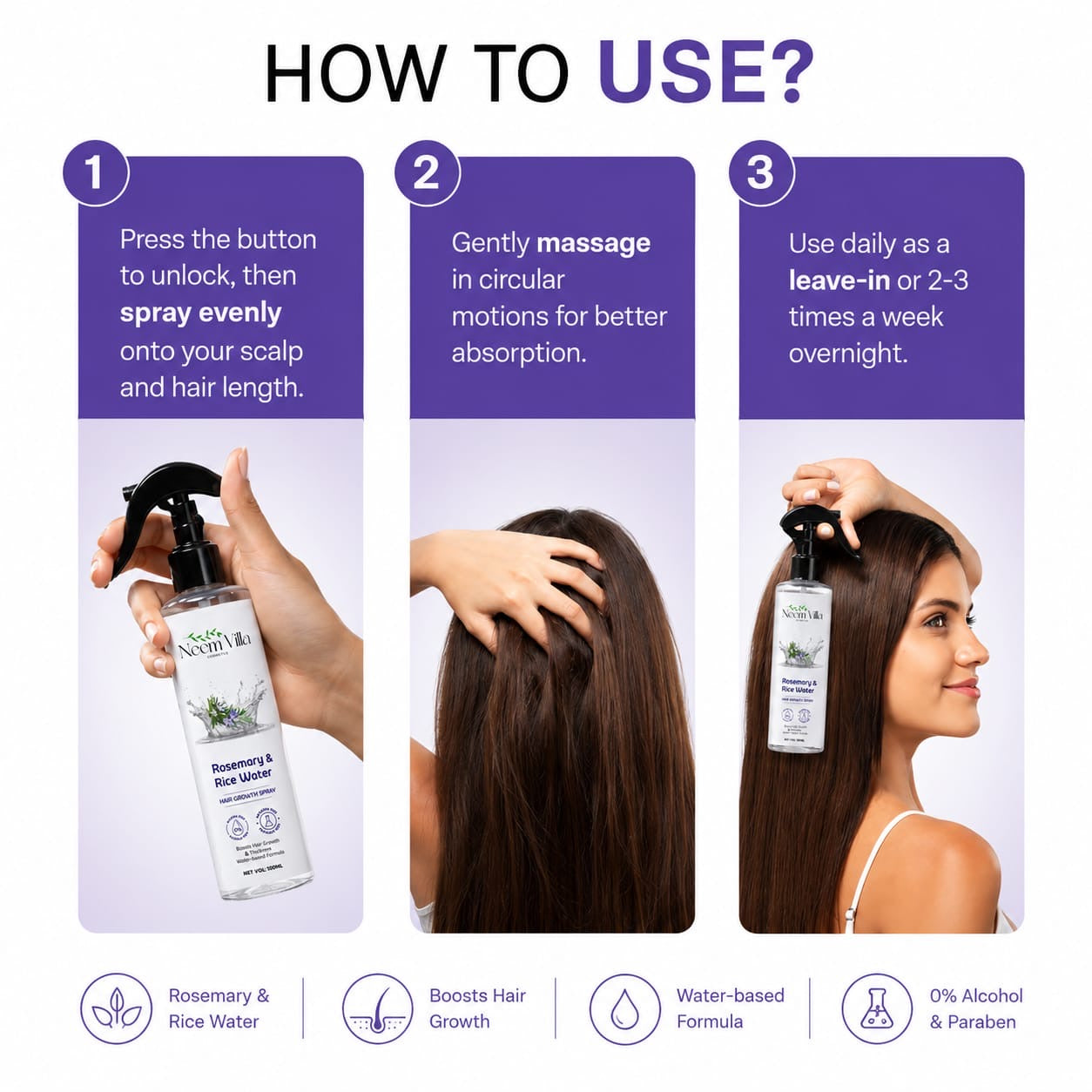 Neem Villa Rosemary & Rice Water Hair Growth Spray (100ml)