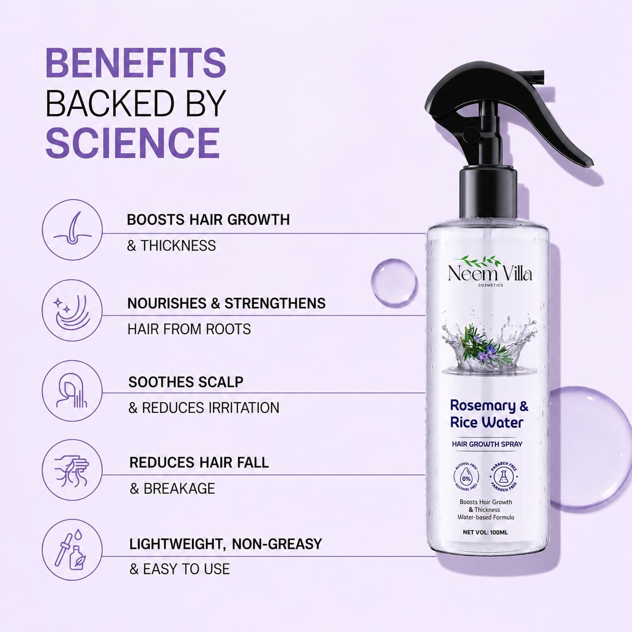 Neem Villa Rosemary & Rice Water Hair Growth Spray (100ml)